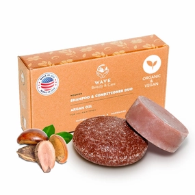 Wave Argan Oil Shampoo & Conditioner Bar Set - Sulfate Free Natural & Organic Moisturizing Vegan Shampoo and Conditioner Bars for Women & Men - Long-Lasting (80-120 Uses)