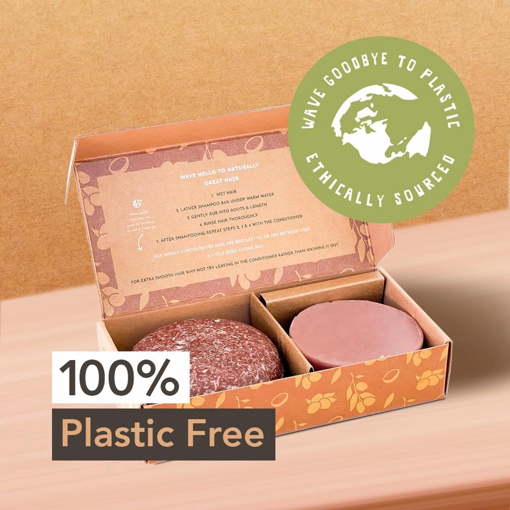 Wave Argan Oil Shampoo & Conditioner Bar Set - Sulfate Free Natural & Organic Moisturizing Vegan Shampoo and Conditioner Bars for Women & Men - Long-Lasting (80-120 Uses)