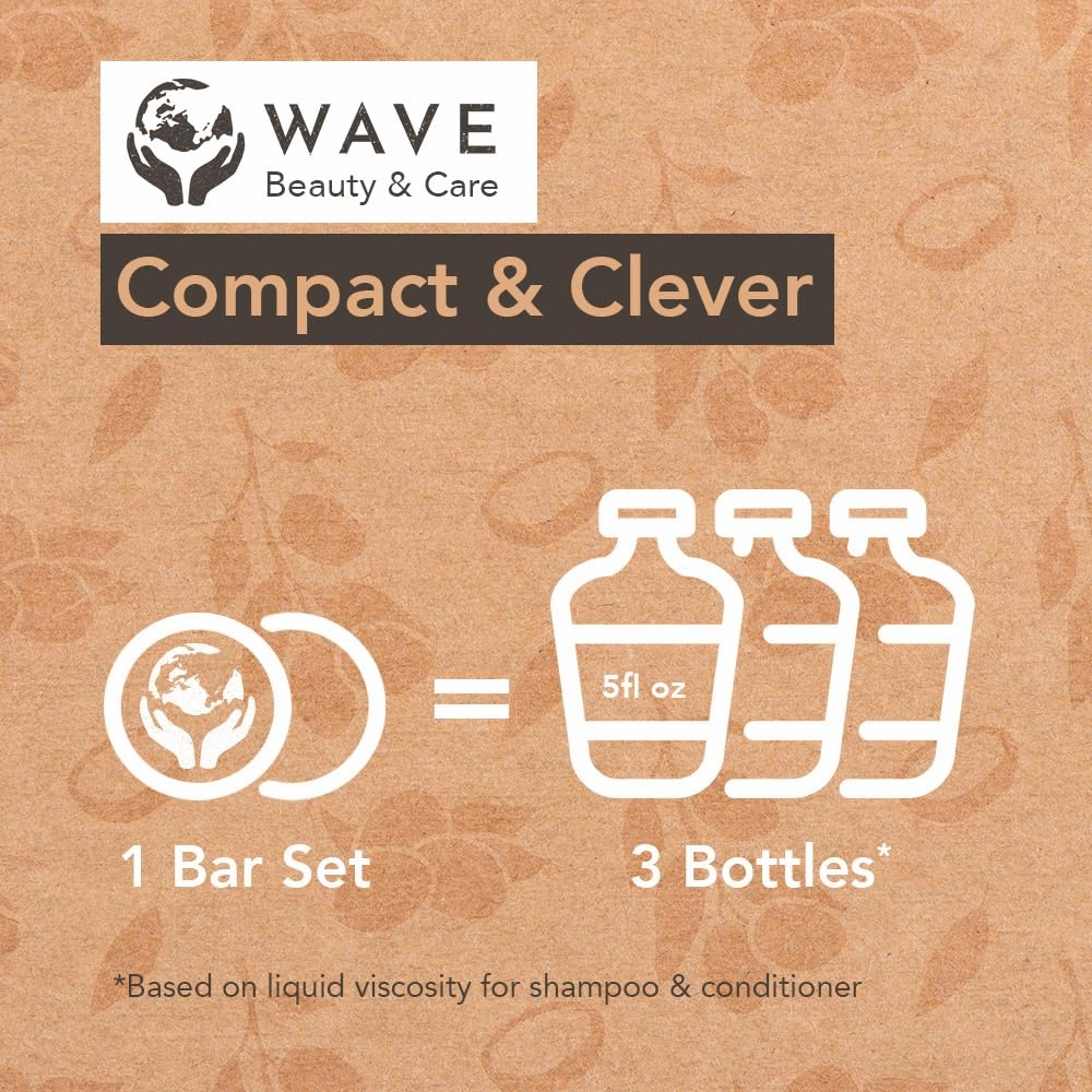 Wave Argan Oil Shampoo & Conditioner Bar Set - Sulfate Free Natural & Organic Moisturizing Vegan Shampoo and Conditioner Bars for Women & Men - Long-Lasting (80-120 Uses)