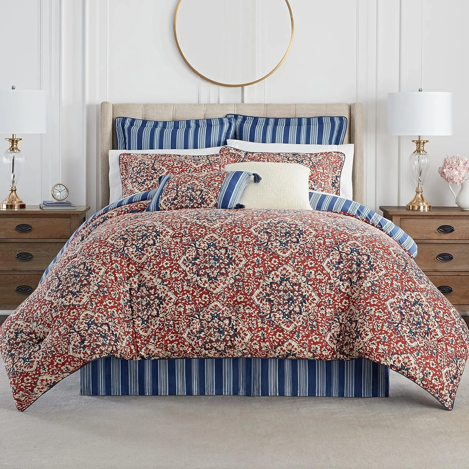 Waverly Tabriz Reversible Medallion 4 Piece Bedding Comforter Set, Laquer, King