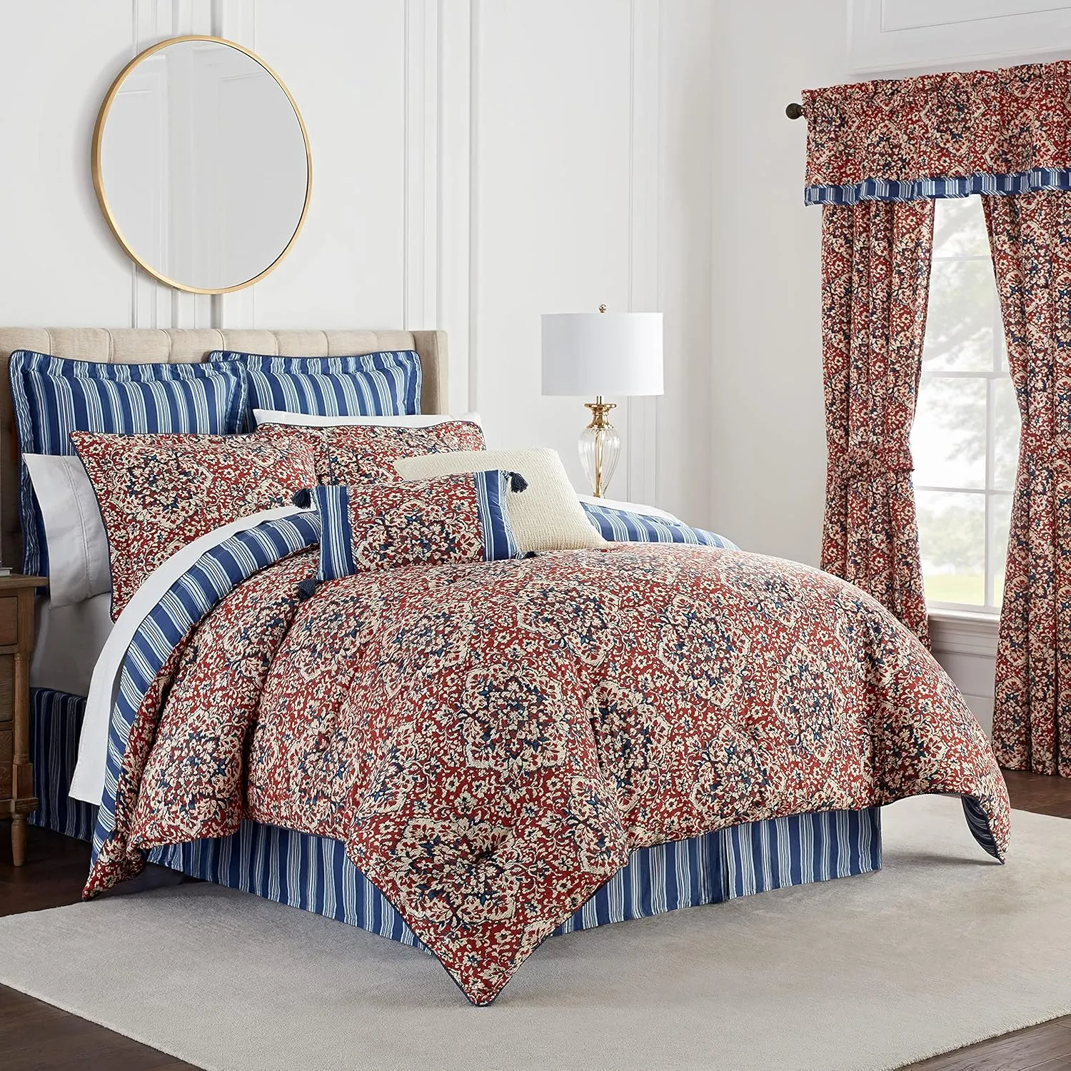 Waverly Tabriz Reversible Medallion 4 Piece Bedding Comforter Set, Laquer, King