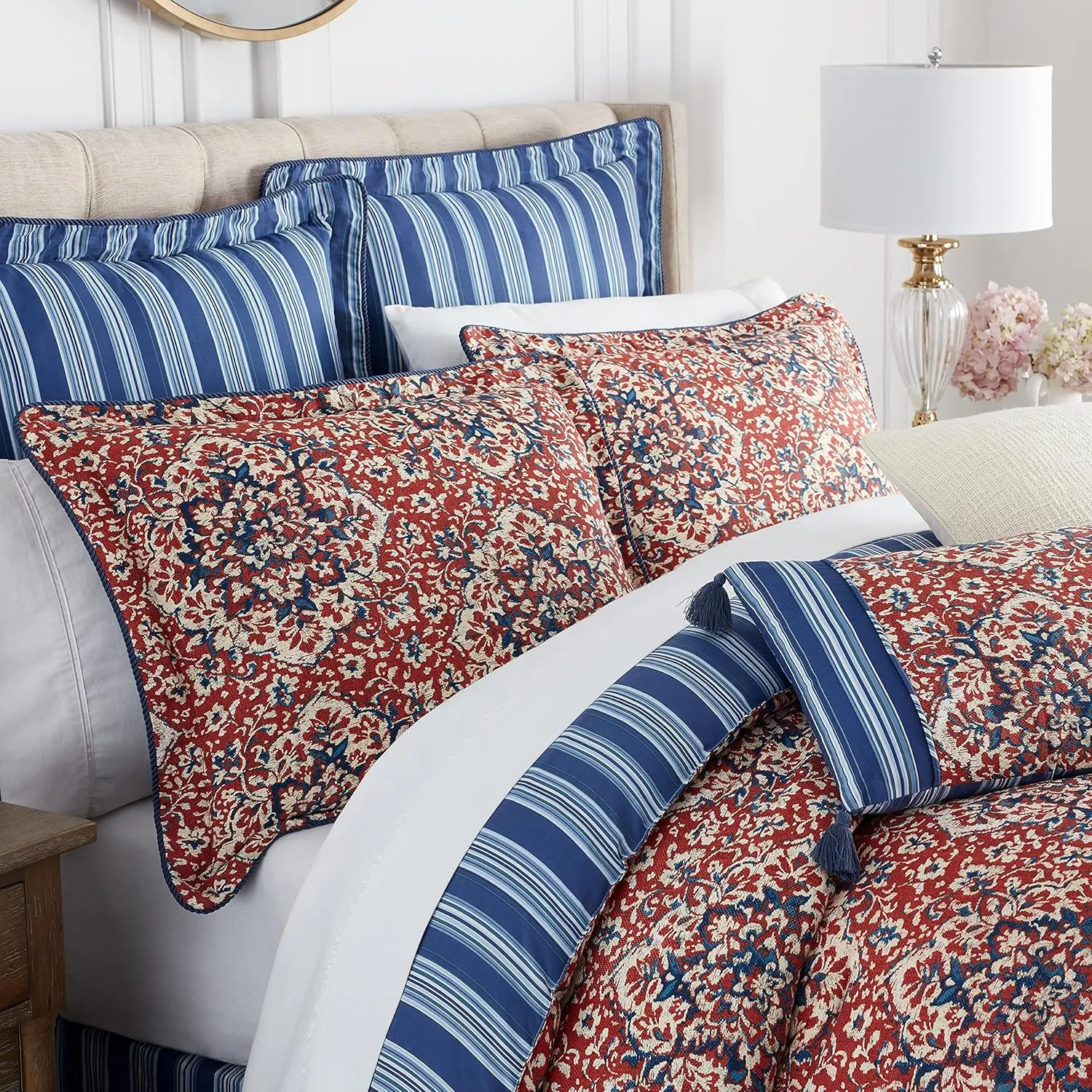 Waverly Tabriz Reversible Medallion 4 Piece Bedding Comforter Set, Laquer, King