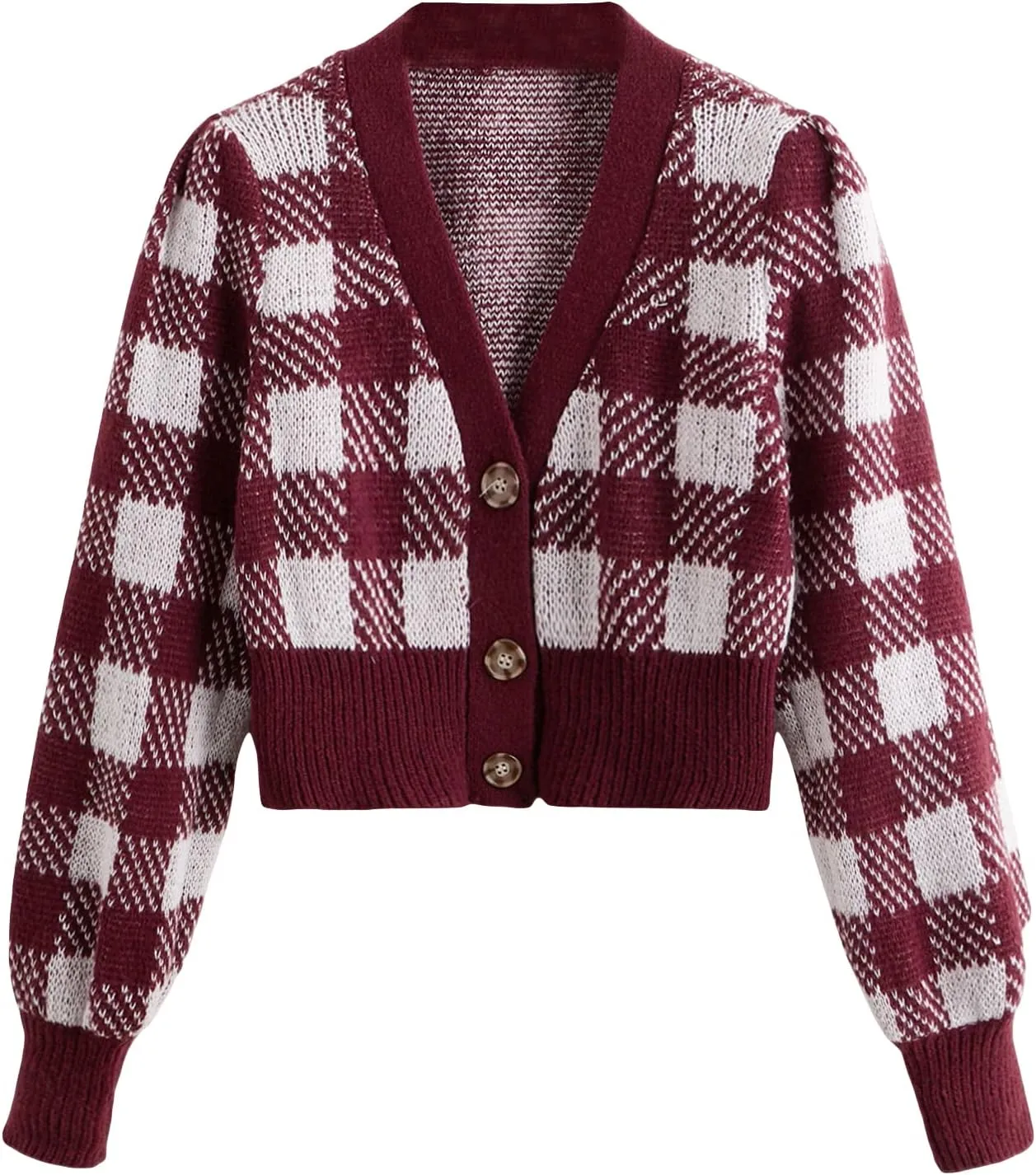 WDIRARA Women's Long Sleeve Button Front V Neck Casual Crop Cardigan Sweater