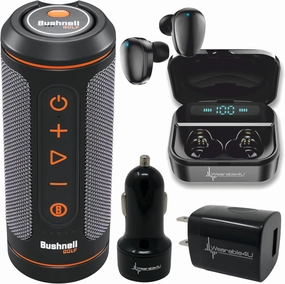 Wearable4U - Bushnell Wingman 2 GPS Golf Speaker with Black Earbuds - Wall/Car Adapters Bundle