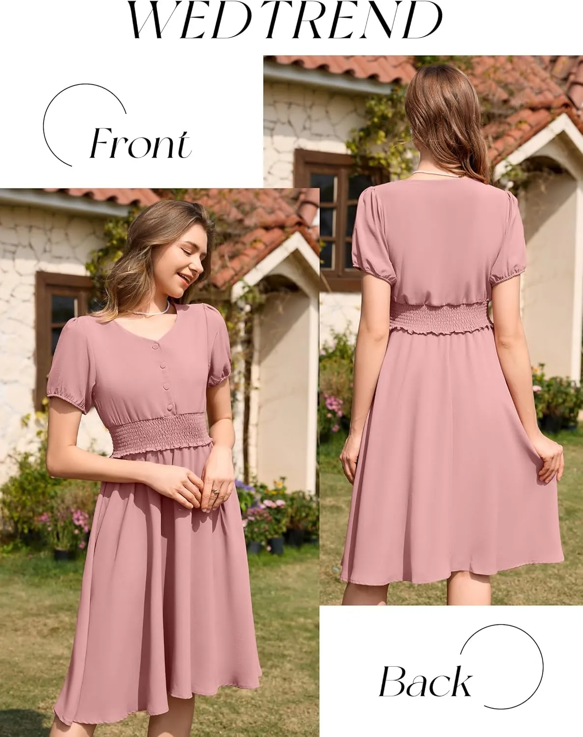 Wedtrend Vintage Dress for Women 1950s Dress Smocked Cocktail Dresses Church Retro Dresses with Pockets