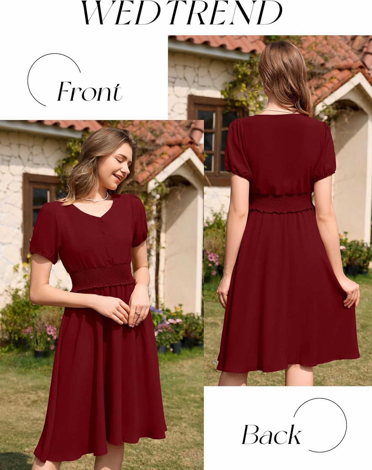 Wedtrend Vintage Dress for Women 1950s Dress Smocked Cocktail Dresses Church Retro Dresses with Pockets