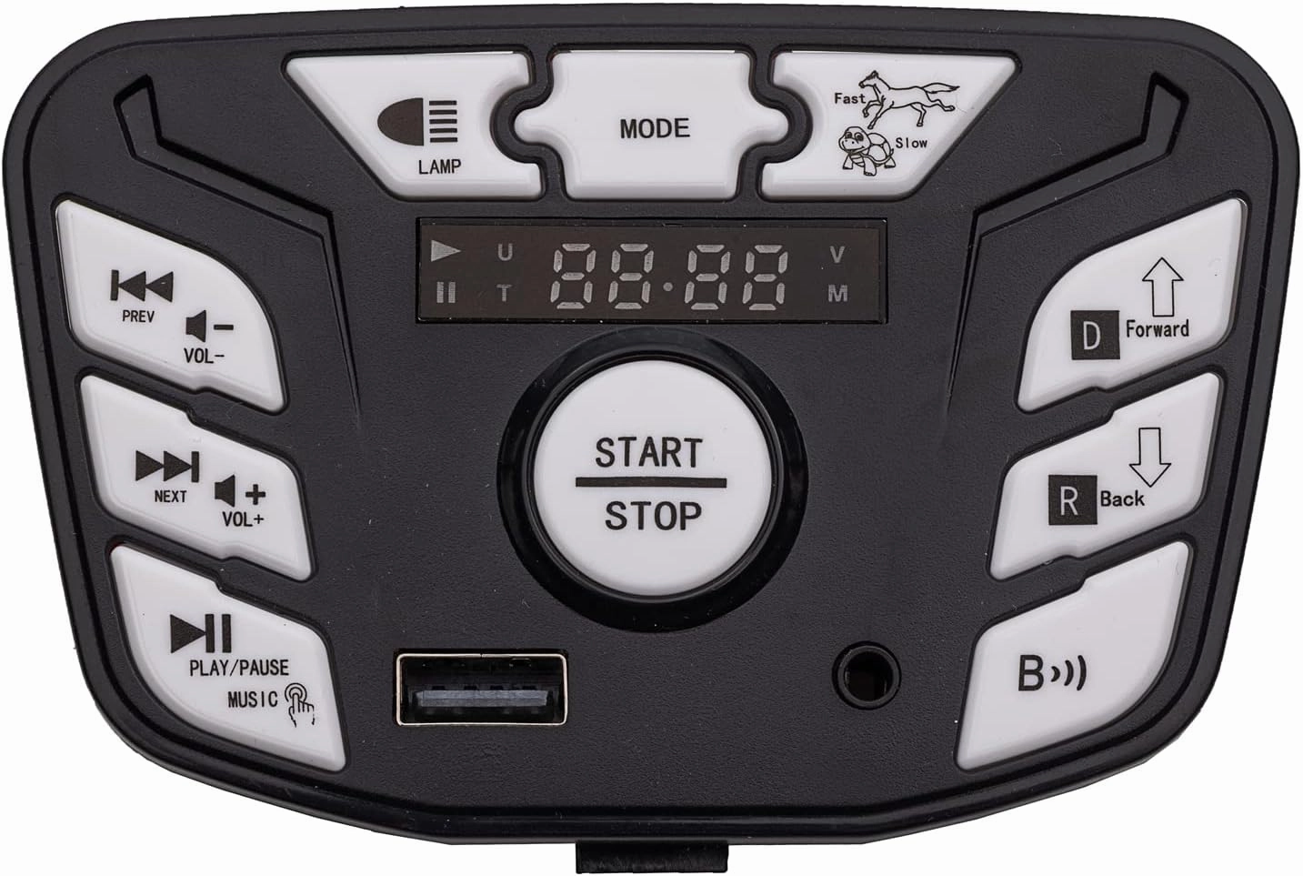 weelye JR1927M-Z Black Children's Electric Vehicle Power Supply Central Control Switch Multi-Function Bluetooth Connection Music Power Display Center Panel Electric Toy Car Replacement Parts