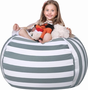 Wekapo Stuffed Animal Storage Bean Bag Chair Cover for Kids | Stuffable Zipper Beanbag for Organizing Children Plush Toys Large Premium Cotton Canvas (Gray, XX-Large)