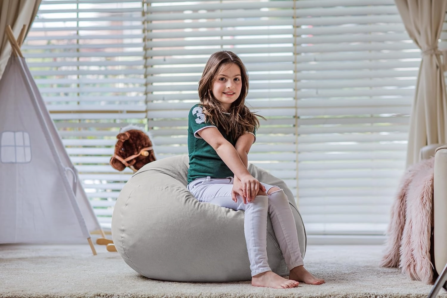 Wekapo Stuffed Animal Storage Bean Bag Chair Cover for Kids | Stuffable Zipper Beanbag for Organizing Children Plush Toys Large Premium Cotton Canvas (Solid Grey, XX-Large)