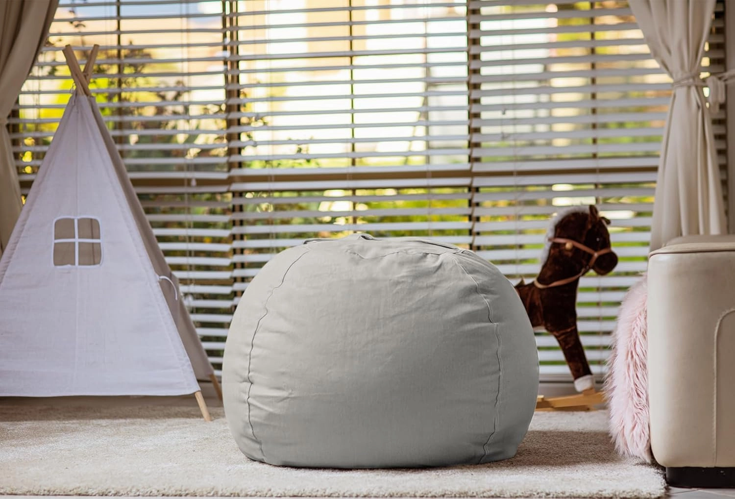 Wekapo Stuffed Animal Storage Bean Bag Chair Cover for Kids | Stuffable Zipper Beanbag for Organizing Children Plush Toys Large Premium Cotton Canvas (Solid Grey, XX-Large)