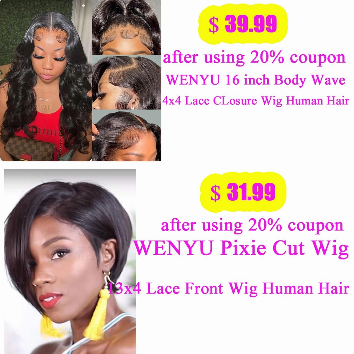 WENYU Afro Puff Drawstring Ponytail Human Hair Bun For Black Women 8A Brazilian Virgin Afro Kinky Curly Clip In Ponytail Extension Human Hair Pieces Natural Color (6 Inch, Drawstring Ponytail)