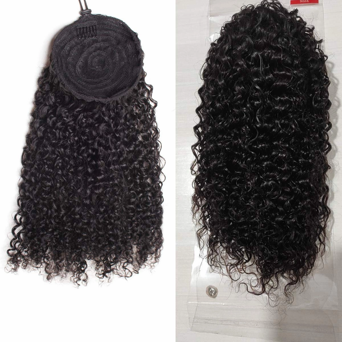 WENYU Kinky Curly Human Hair Drawstring Ponytail For Black Women 8A Brazilian Virgin Kinkys Curly Clip In Ponytail Extension Human Hair Pieces Natural Black (14 Inch, Kinky Curly Drawstring Ponytail)