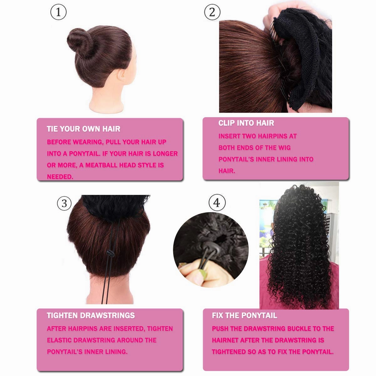 WENYU Kinky Curly Human Hair Drawstring Ponytail For Black Women 8A Brazilian Virgin Kinkys Curly Clip In Ponytail Extension Human Hair Pieces Natural Black (14 Inch, Kinky Curly Drawstring Ponytail)