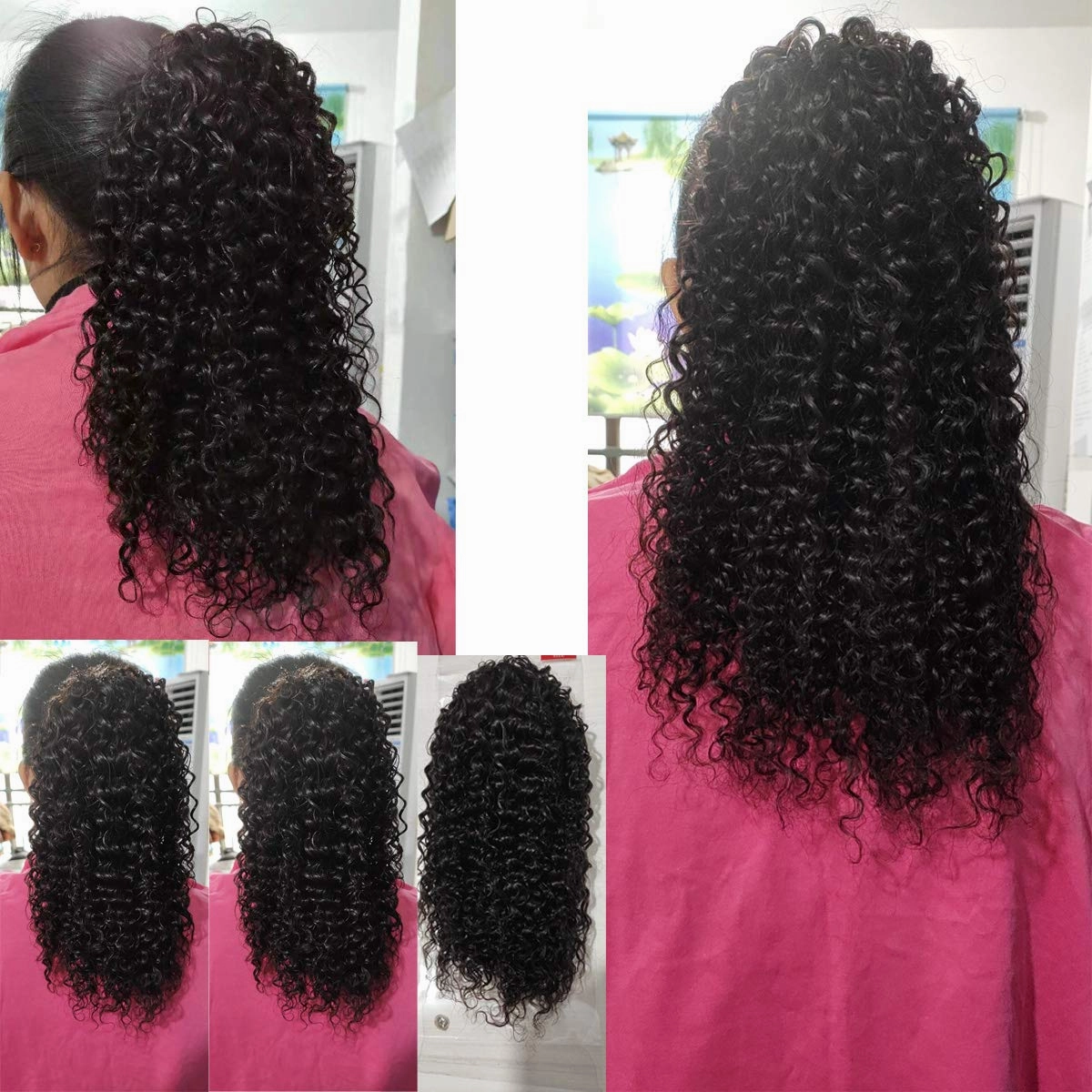 WENYU Kinky Curly Human Hair Drawstring Ponytail For Black Women 8A Brazilian Virgin Kinkys Curly Clip In Ponytail Extension Human Hair Pieces Natural Black (14 Inch, Kinky Curly Drawstring Ponytail)