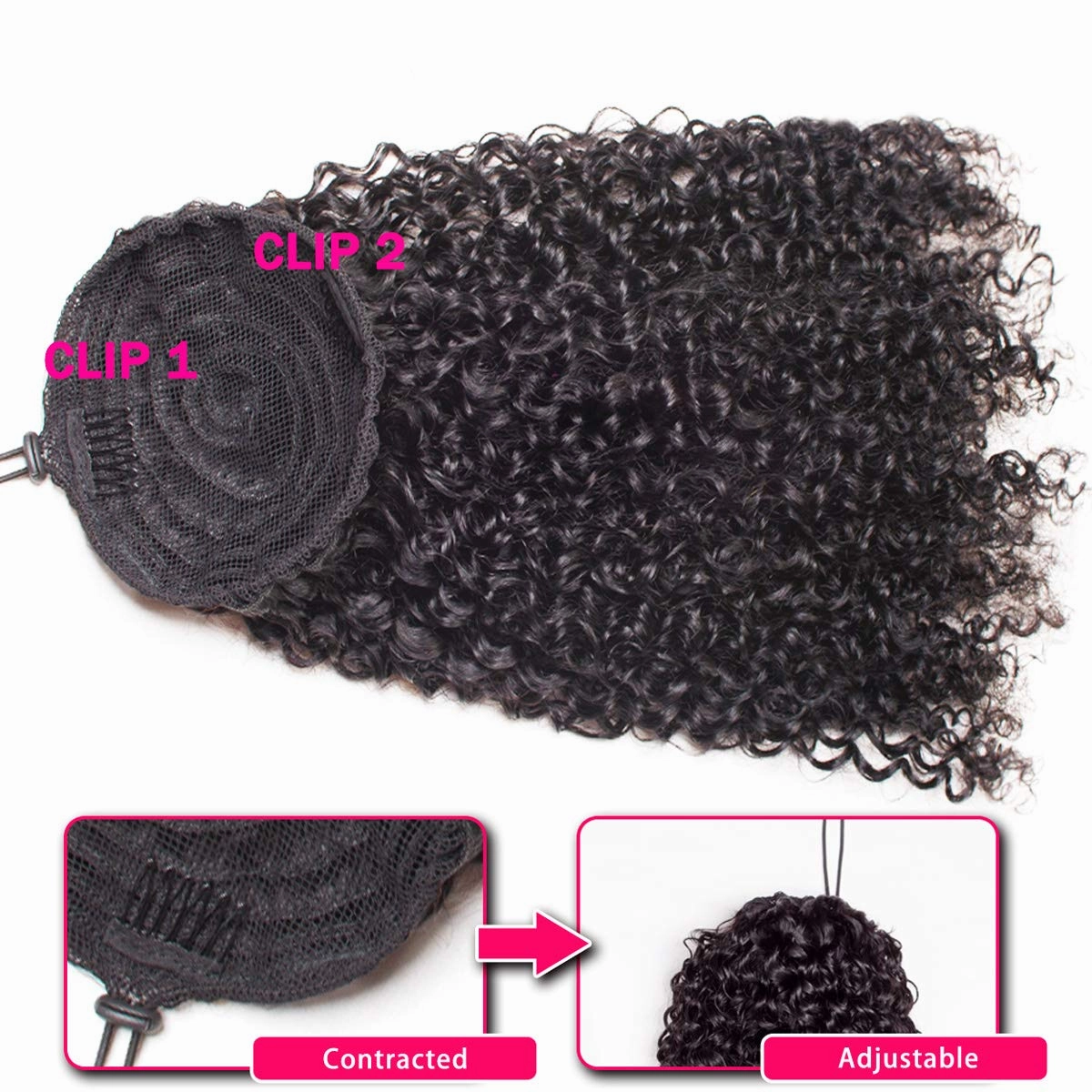 WENYU Kinky Curly Human Hair Drawstring Ponytail For Black Women 8A Brazilian Virgin Kinkys Curly Clip In Ponytail Extension Human Hair Pieces Natural Black (14 Inch, Kinky Curly Drawstring Ponytail)