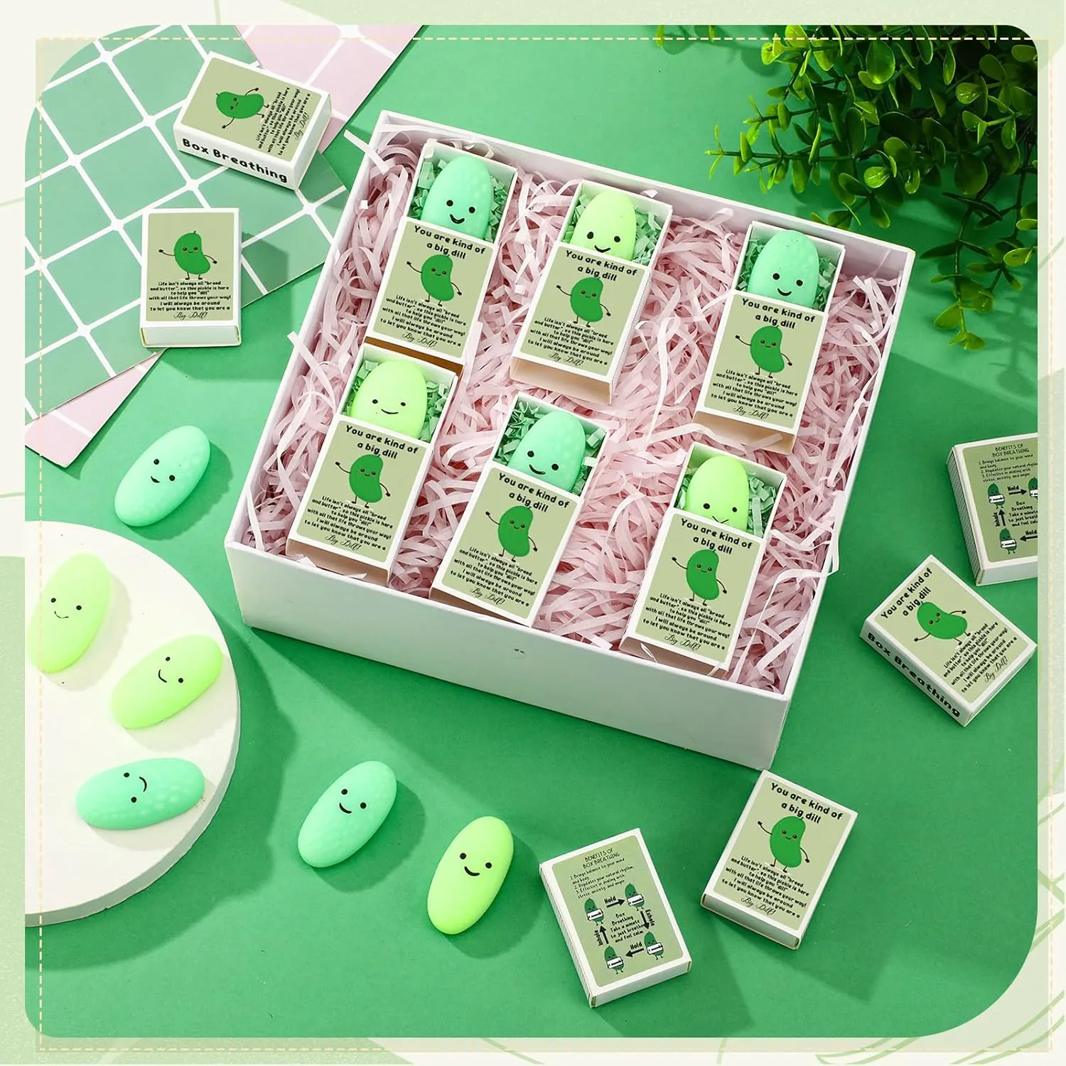 Wettarn 50 Sets Appreciation Pickle Gifts Cute Stress Balls with Support Gift Boxes Inspirational Party Favors for Employee Coworker Friends Office Positive Relief Toys
