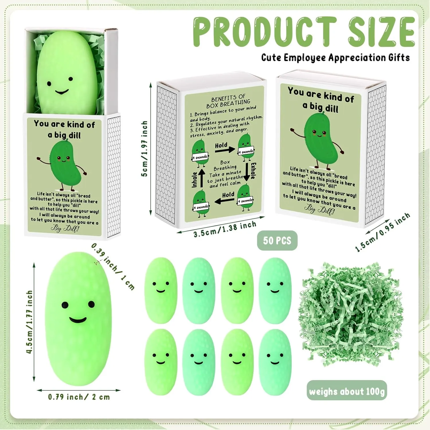 Wettarn 50 Sets Appreciation Pickle Gifts Cute Stress Balls with Support Gift Boxes Inspirational Party Favors for Employee Coworker Friends Office Positive Relief Toys