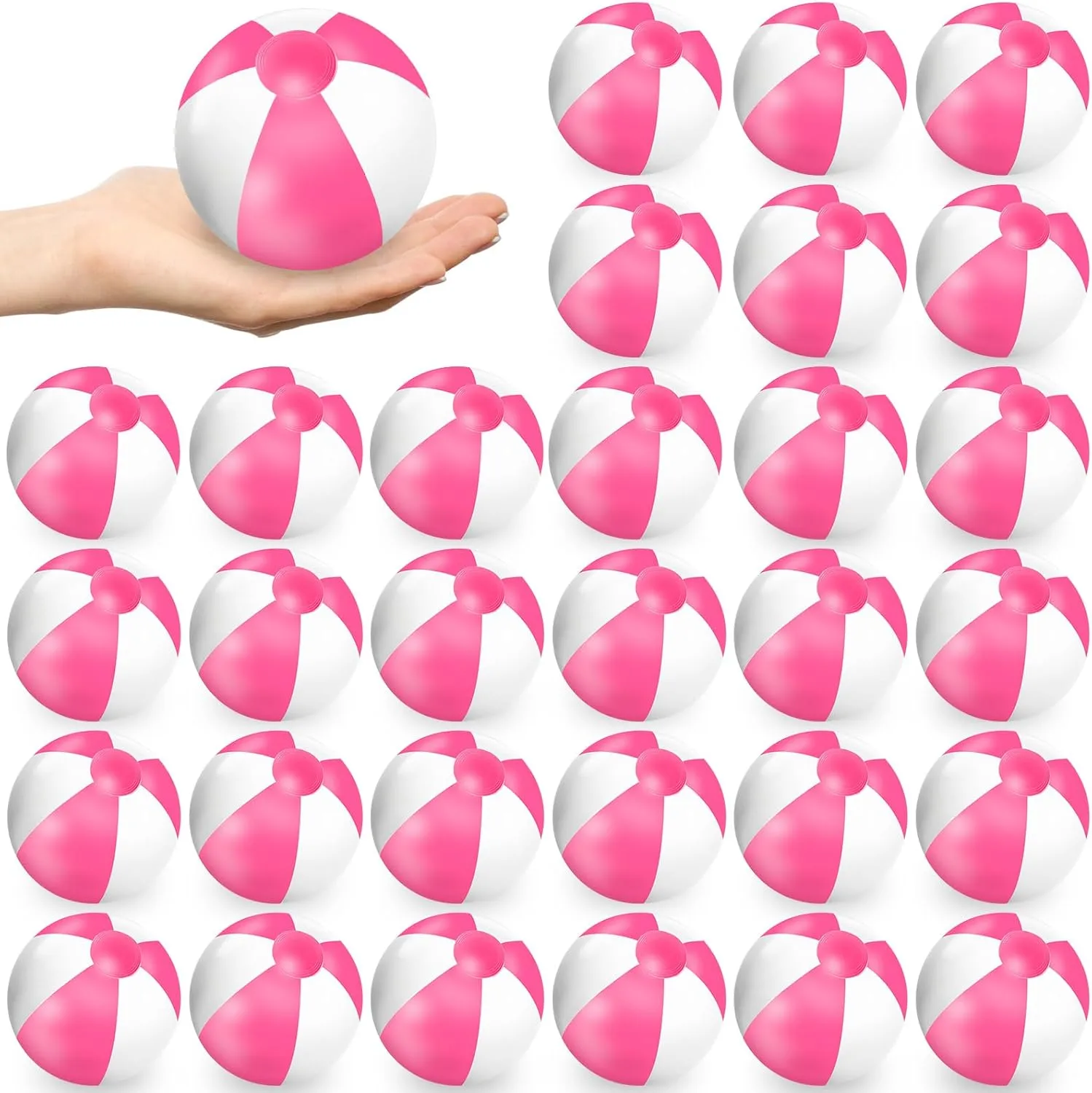 Whaline 50 Pieces 5 Inch Pink and White Inflatable Beach Ball Round Pool PVC Balls Cute Game Toys for Summer Hawaiian Tropical Theme Beach Party Decorations Water Sand Game Accessory