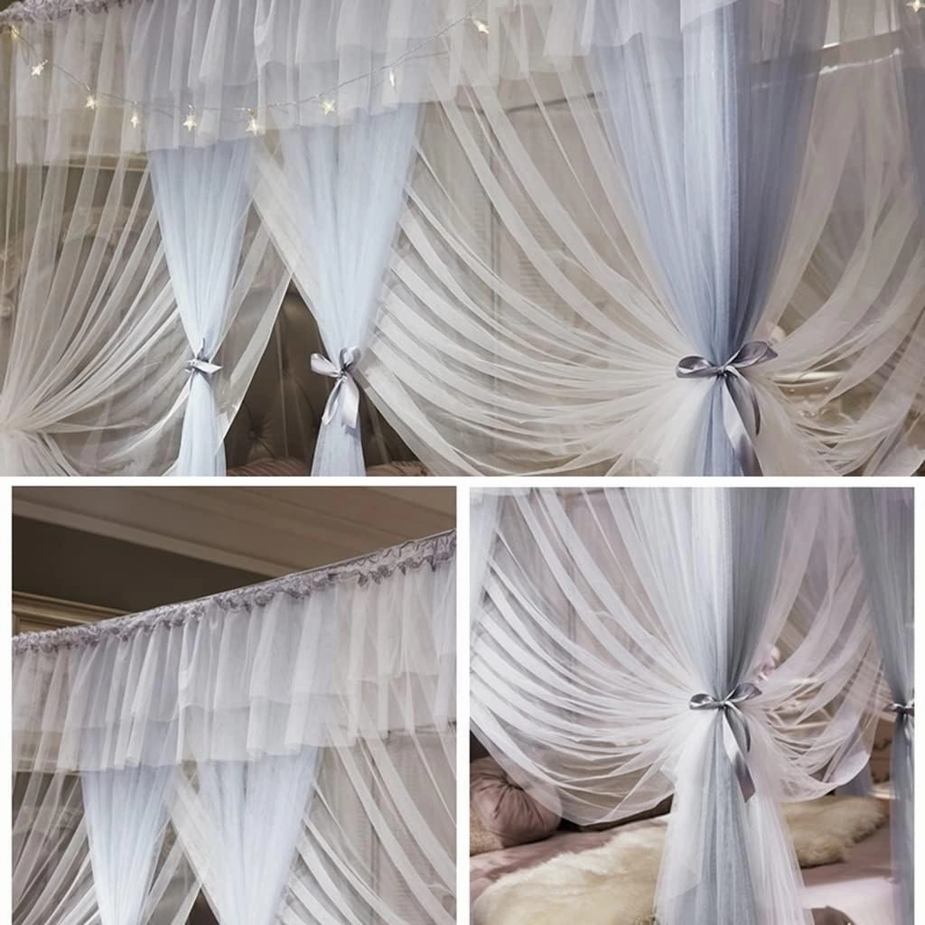White Bed Canopy with LED Light, Luxury Double Layer Mosquito Net with Stabilizer Support (Multi Coloured)