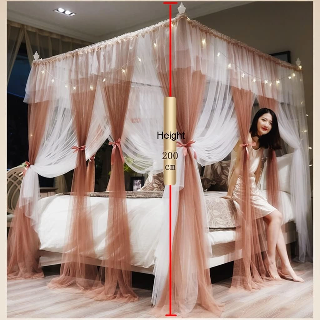 White Bed Canopy with LED Light, Luxury Double Layer Mosquito Net with Stabilizer Support (Multi Coloured)