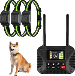 Wireless Dog Fence 2.4GHz Electric Fence for Dogs Wireless Fence for Dogs Portable Electric Dog Fence with Waterproof and Rechargeable Dog Training Collar (1 Controller & 3 Collar)