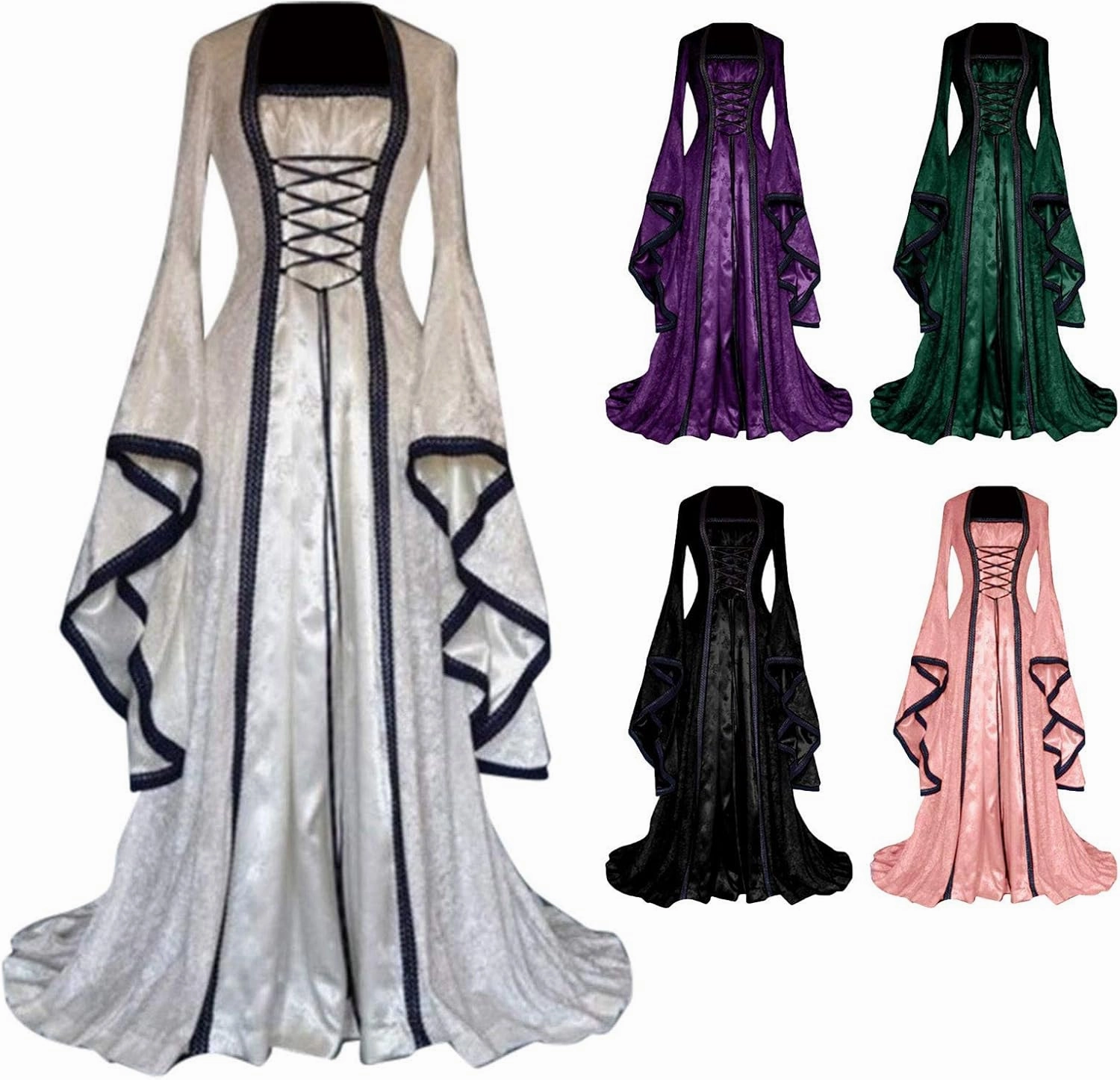 Wkishenl Womens Renaissance Medieval Costume Adjustable Lace Up Irish Retro Gown Long Dress Halloween Cosplay Costumes