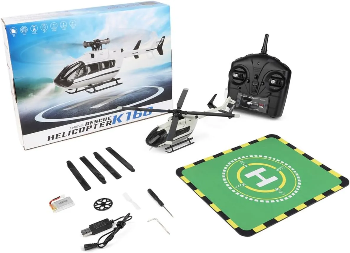 WL K160 RC Helicopter, EC-145 4CH 4-Propeller Flybarless RC Helicopter for 16 , with Adjustable Left and Right Hand Throttle, Three Batteries (RTF Version)