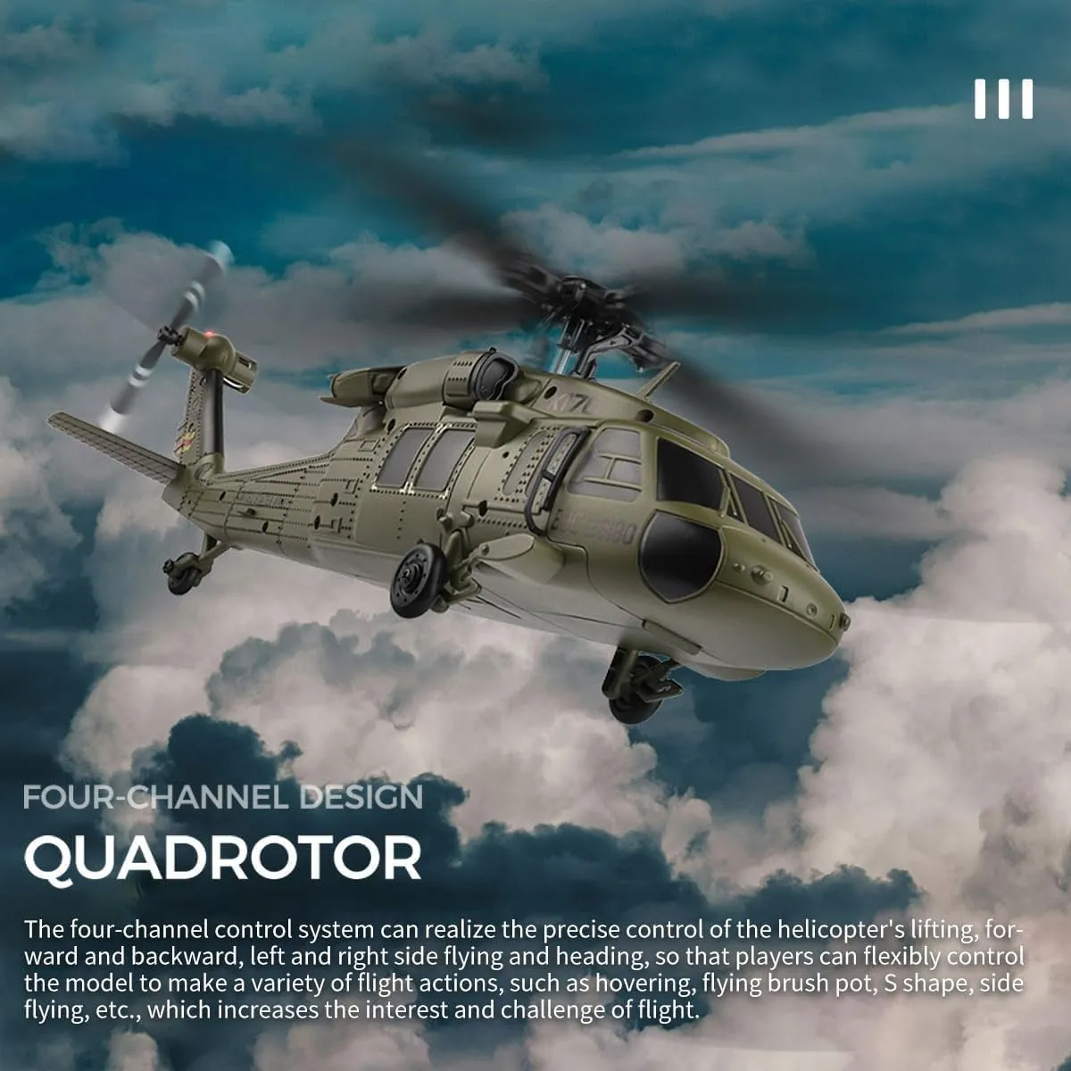 WL K170 Black Hawk RC Helicopter, 2.4G 4CH Flybarless 6-Axis Gyroscope Altitude Hovering RC Military Helicopter with Display Stand and Apron Takeoff Landing Pads (Three Batteries)