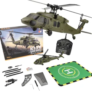 WL K170 Black Hawk RC Helicopter, 2.4G 4CH Flybarless RC Helicopter with Adjustable Left and Right Hand Throttle, Display Stand and Apron Takeoff Landing Pads (1 Battery)