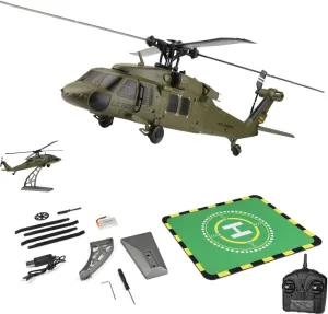 WL K170 Black Hawk RC Helicopter for Adults,2.4GHz 4-Channel Flybarless RC Helicopter with 6-Axis Gyroscope, Altitude Hovering, Display Stand, and Takeoff/Landing Pads (1 Pcs Battery)