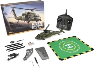 WL K170 RC Helicopter, Black Hawk UH-60L Model, 2.4G 4CH Flybarless with Landing Pad, RTF Version (Two Batteries)