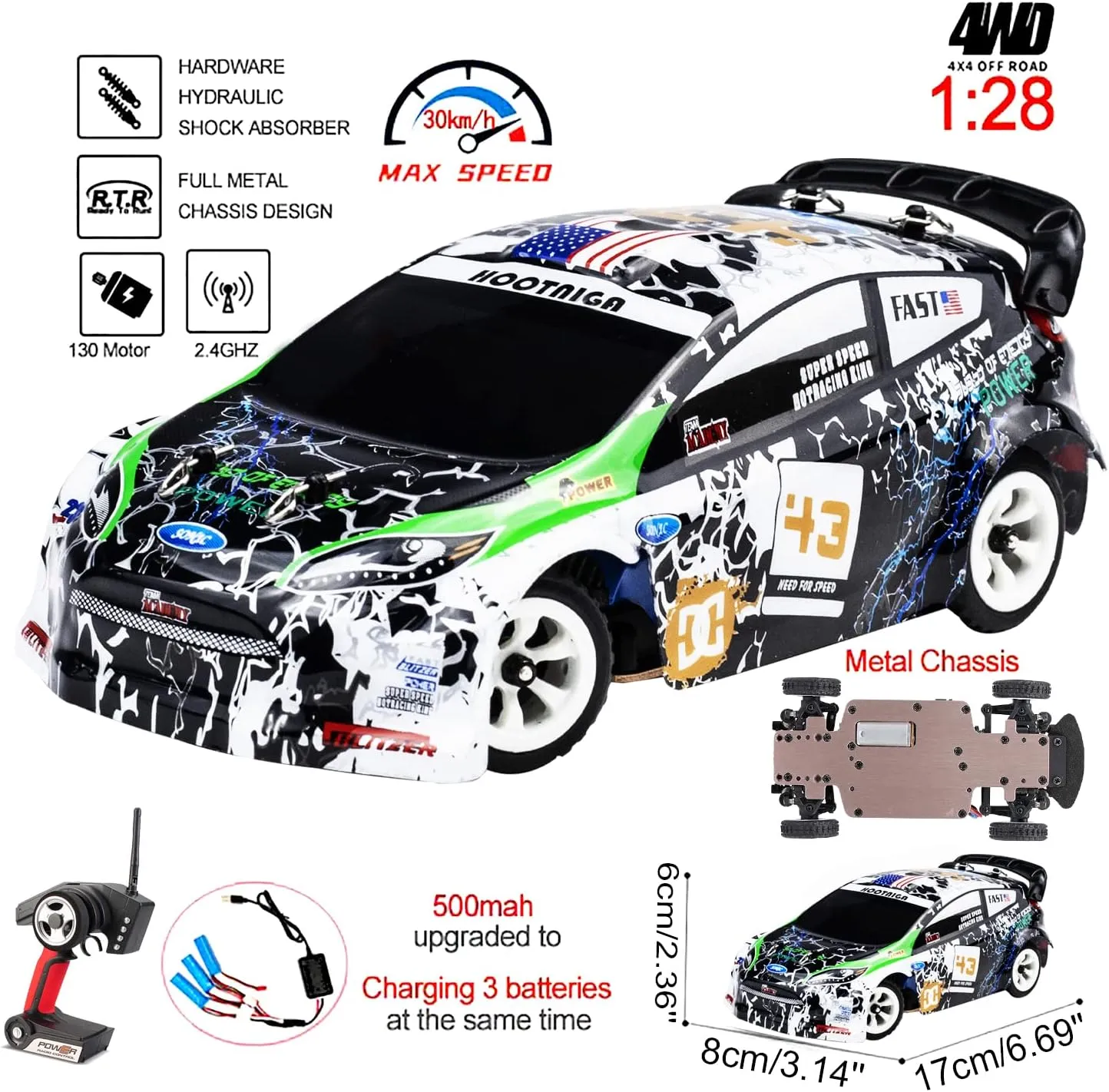Wltoys K989 RC Drift Car 3pcs Upgraded 500mah Battery 1/28 RC Car 2.4G Remote Control Cars 4WD Tabletop Drift Rc Car 30km/h Mini Car for Kids Gifts