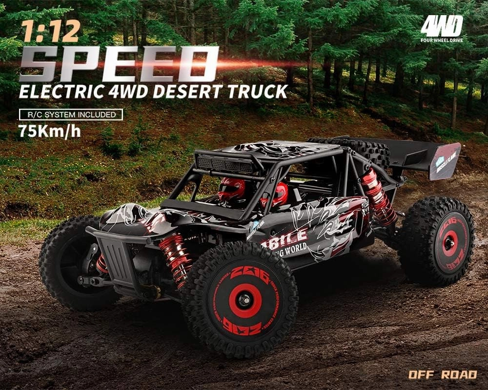 WLtoys 124017 124019 V2 75KM/H 2.4G RC Car Brushless 4WD Electric High Speed Off-Road Drift Remote Control Toys for Children 124016 1B 2200mAh