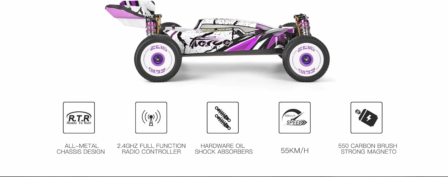 WLtoys High-Speed RC Car 124019 V2 1/12 4WD 55km/h High-Speed Off-Road Remote Control Drift Climbing RC Racing Car Adults,Kids Toys (124019 2 * 2200)