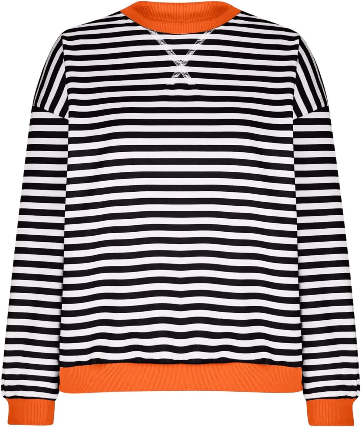 Women Fall Sweatshirts Fashion Striped Print Pullover Long Sleeve Lightweight Loose Casual Sweatshirt