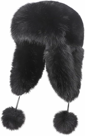 Women Fashion Trapper Hat Girl Winter Skiing Hat Ear-Flap Faux Fur Warm Aviator Hat Windproof Russia Hooded with Furry Ball