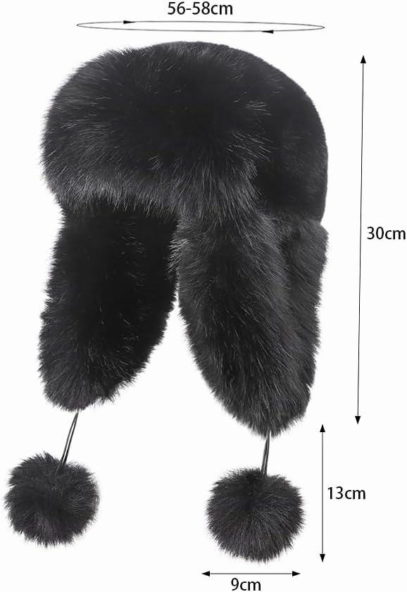 Women Fashion Trapper Hat Girl Winter Skiing Hat Ear-Flap Faux Fur Warm Aviator Hat Windproof Russia Hooded with Furry Ball
