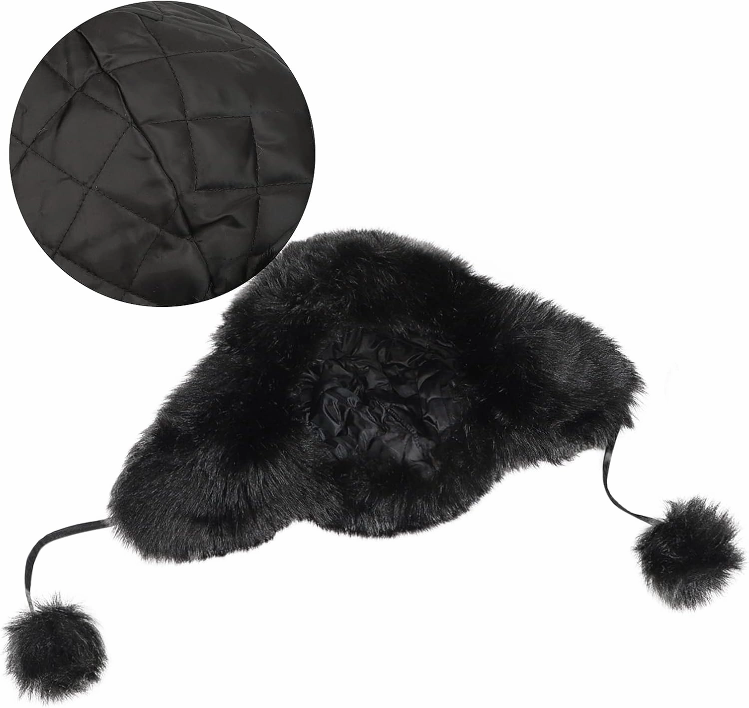 Women Fashion Trapper Hat Girl Winter Skiing Hat Ear-Flap Faux Fur Warm Aviator Hat Windproof Russia Hooded with Furry Ball