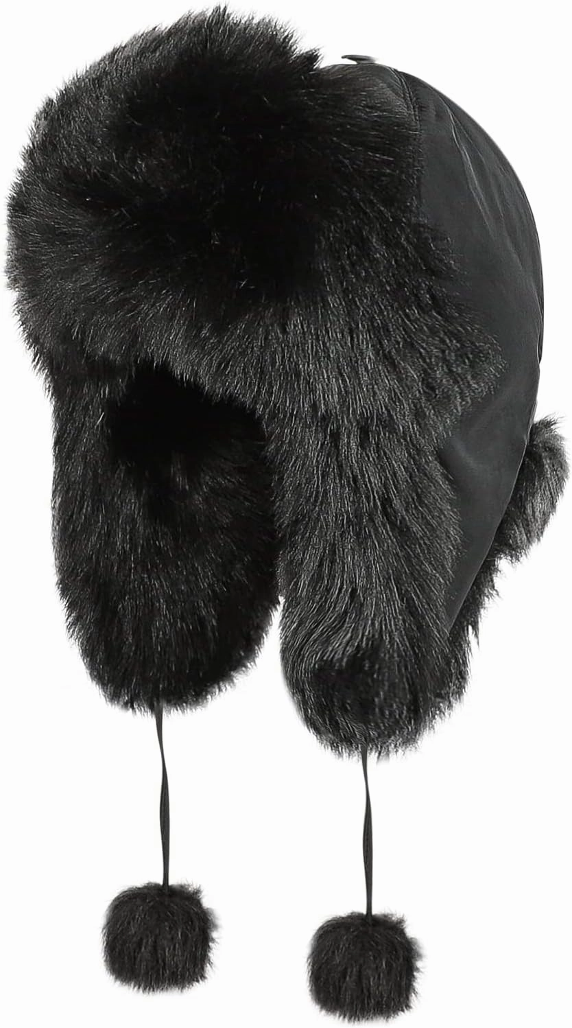 Women Fashion Trapper Hat Girl Winter Skiing Hat Ear-Flap Faux Fur Warm Aviator Hat Windproof Russia Hooded with Furry Ball