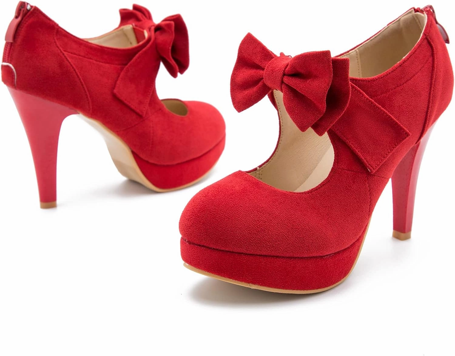 Women's Bow Heels Mary Jane High Heel Closed Toe Platform Vintage Dress Pumps