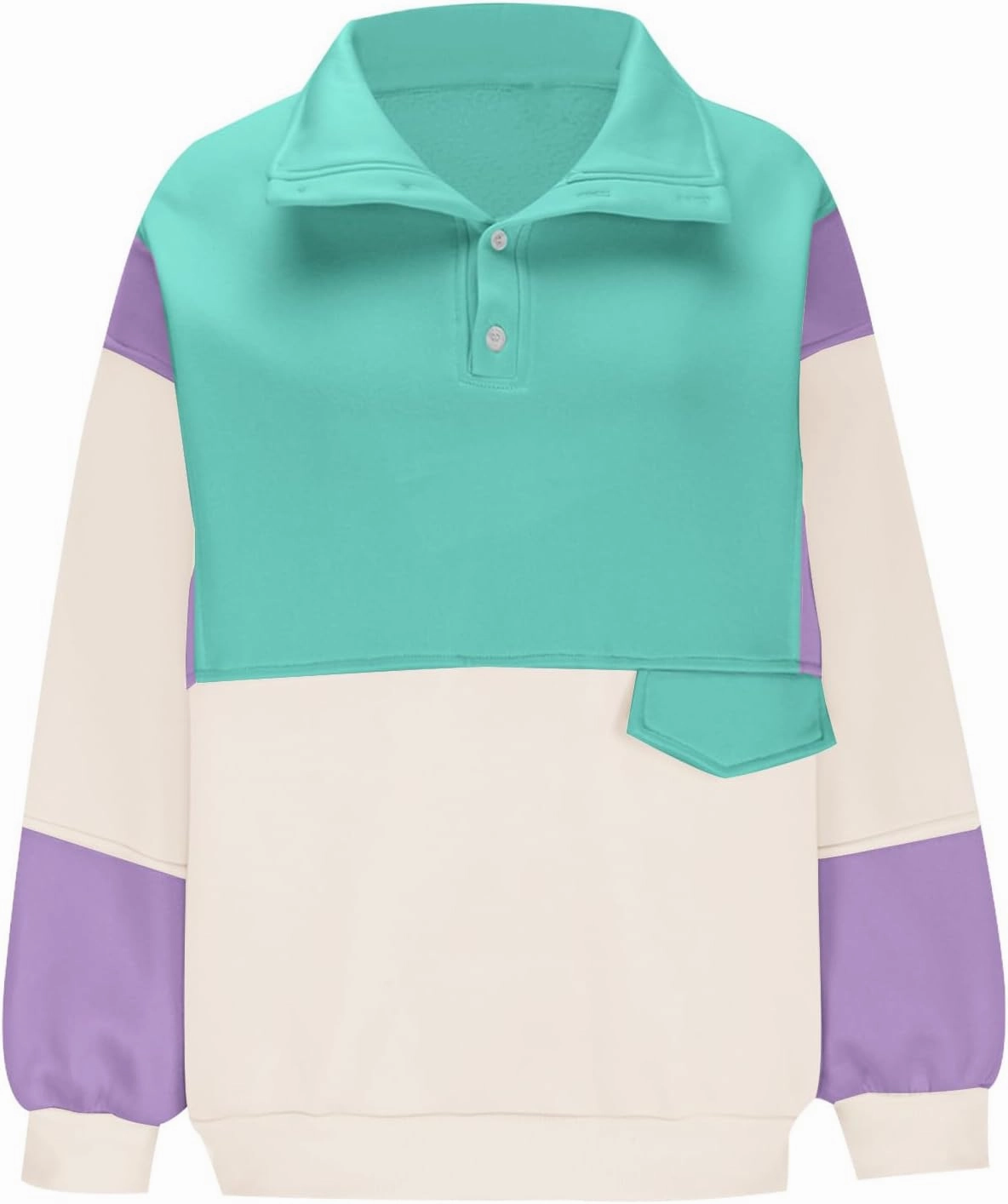 Women's Button Oversized Sweatshirt Pullover Color Block Hoodies Long Sleeve 2024 Fall Fashion Sweaters
