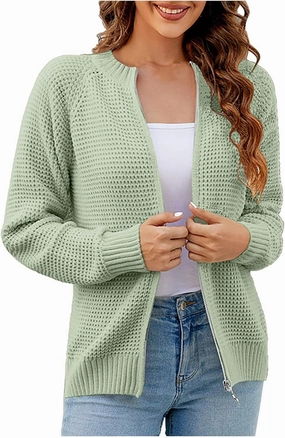 Women's Cable Knit Zipper Sweater Open Front Cardigans Outwear Coat Crewneck Long Sleeve Knitted Jacket Coats