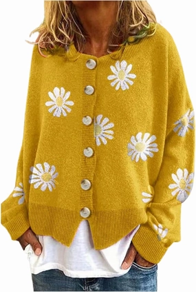 Women’s Knit Loose Cardigan Open Front Button Down Casual Knit Sweaters Fall Loose V Neck Crop Bolero