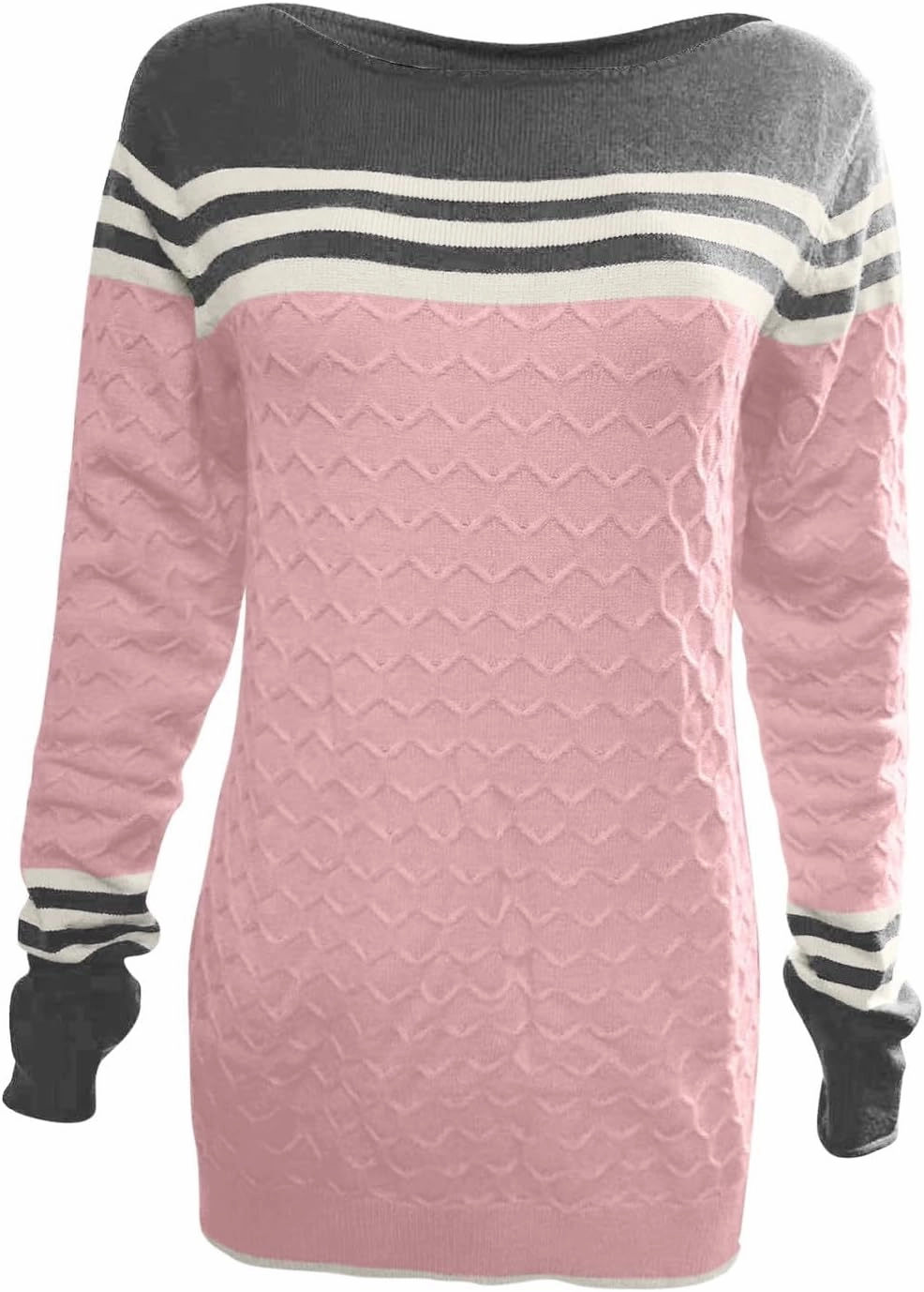 Women's Knitted Color Block Sweaters Long Sleeve Crewneck Fall Fashion Shirt Tunic Tops Blouse Knitwear Pullover