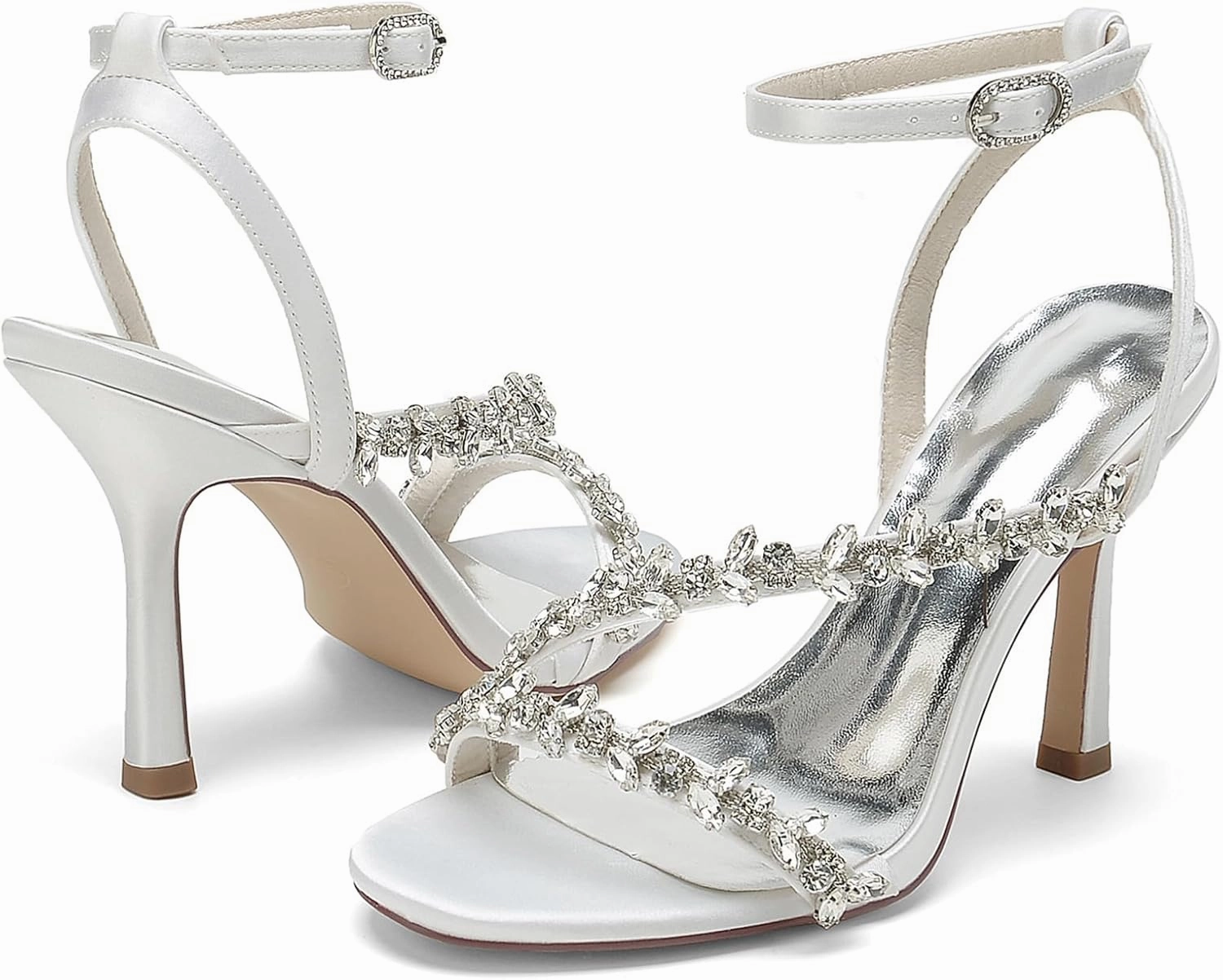 Women's Peep Toe Wedding Sandals High Heels Crystal Satin Ankle Strap Formal Evening Prom Party Dress Shoes Pumps