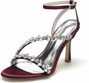 Women's Peep Toe Wedding Sandals High Heels Crystal Satin Ankle Strap Formal Evening Prom Party Dress Shoes Pumps