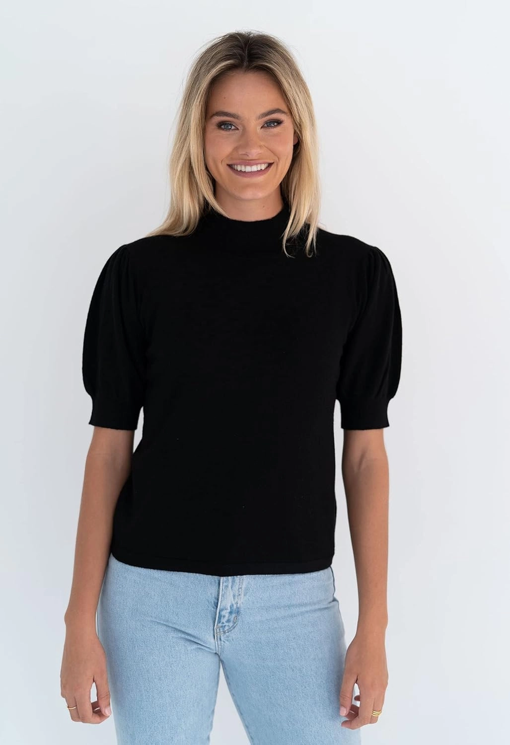 Women's Puff Short Sleeve Sweater Tops 2025 Spring Summer Trendy Crew Neck Casual T Shirts Blouses