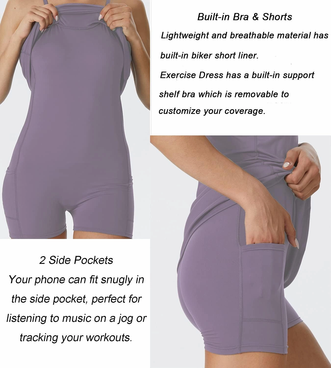 Women's Sleeveless Exercise Tennis Dress with Built-in Bra & Shorts Golf Workout Athletic Dresses Pockets