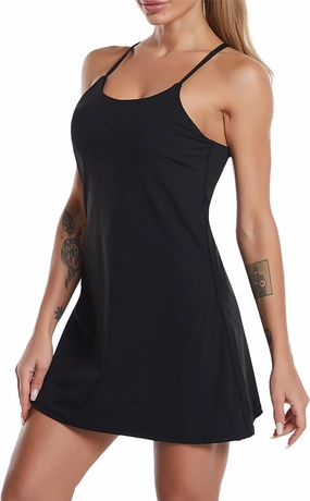 Women's Sleeveless Exercise Tennis Dress with Built-in Bra & Shorts Golf Workout Athletic Dresses Pockets