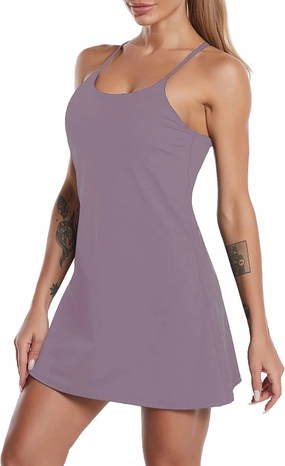 Women's Sleeveless Exercise Tennis Dress with Built-in Bra & Shorts Golf Workout Athletic Dresses Pockets